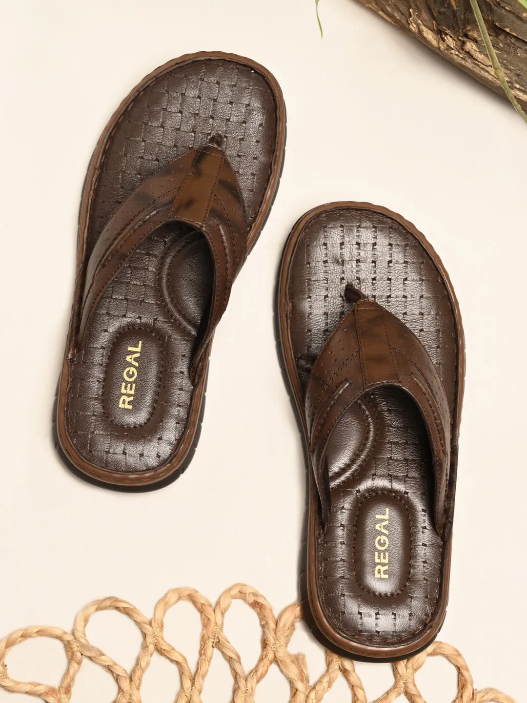 Regal Brown Men Casual Leather Sandals Denim Espadrilles