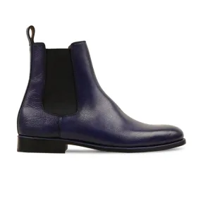 Stripe Chelsea Boots Gera - Men's Navy Blue Pebble Grain Leather Chelsea Boot