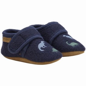 Hudson Bay Slippers En Fant Navy Wool Slippers With Embroidery