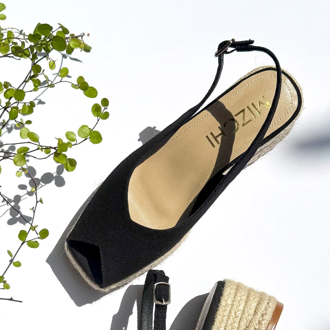 *Giulia - Black Slingback espadrilles Thigh High Stockings And High Heels