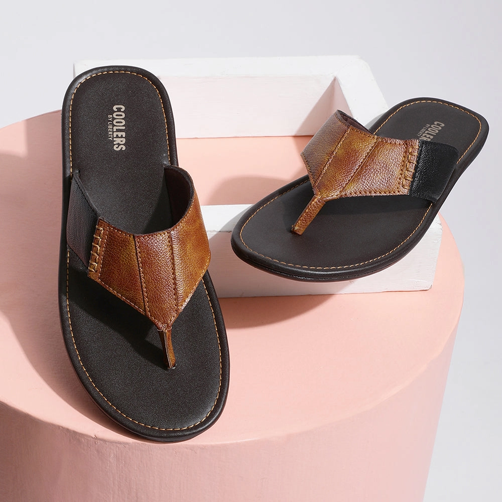 Coolers Casual Tan Slippers For Men AVN-13 By Liberty Wash Slippers With Rubber Soles