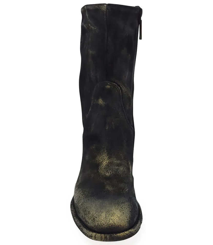 Gold Suede Metallic Mid Calf Boot Leather-trimmed Suede And Shearling Ankle Boots