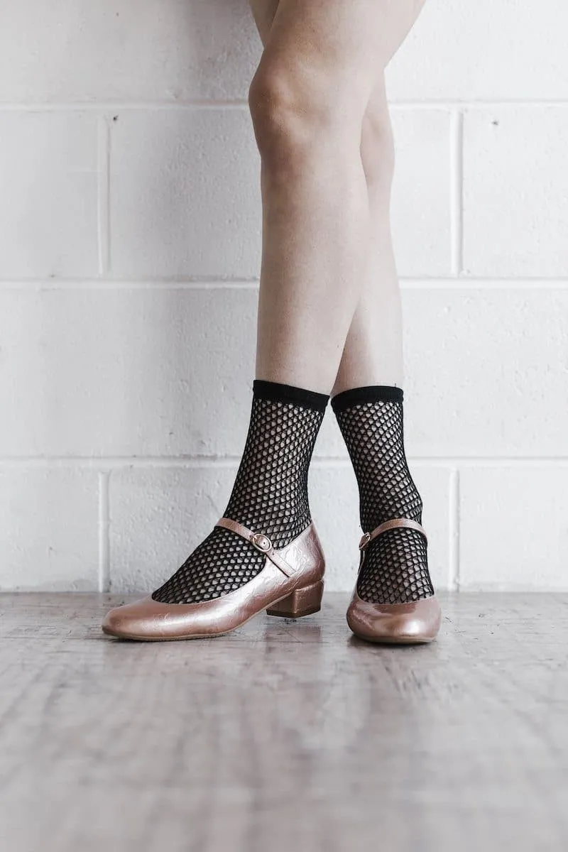 Jambu Hibiscus Mary Jane Shoes 'Gracie' Mary-Jane vegan leather low-heels by Zette Shoes - textured rose gold