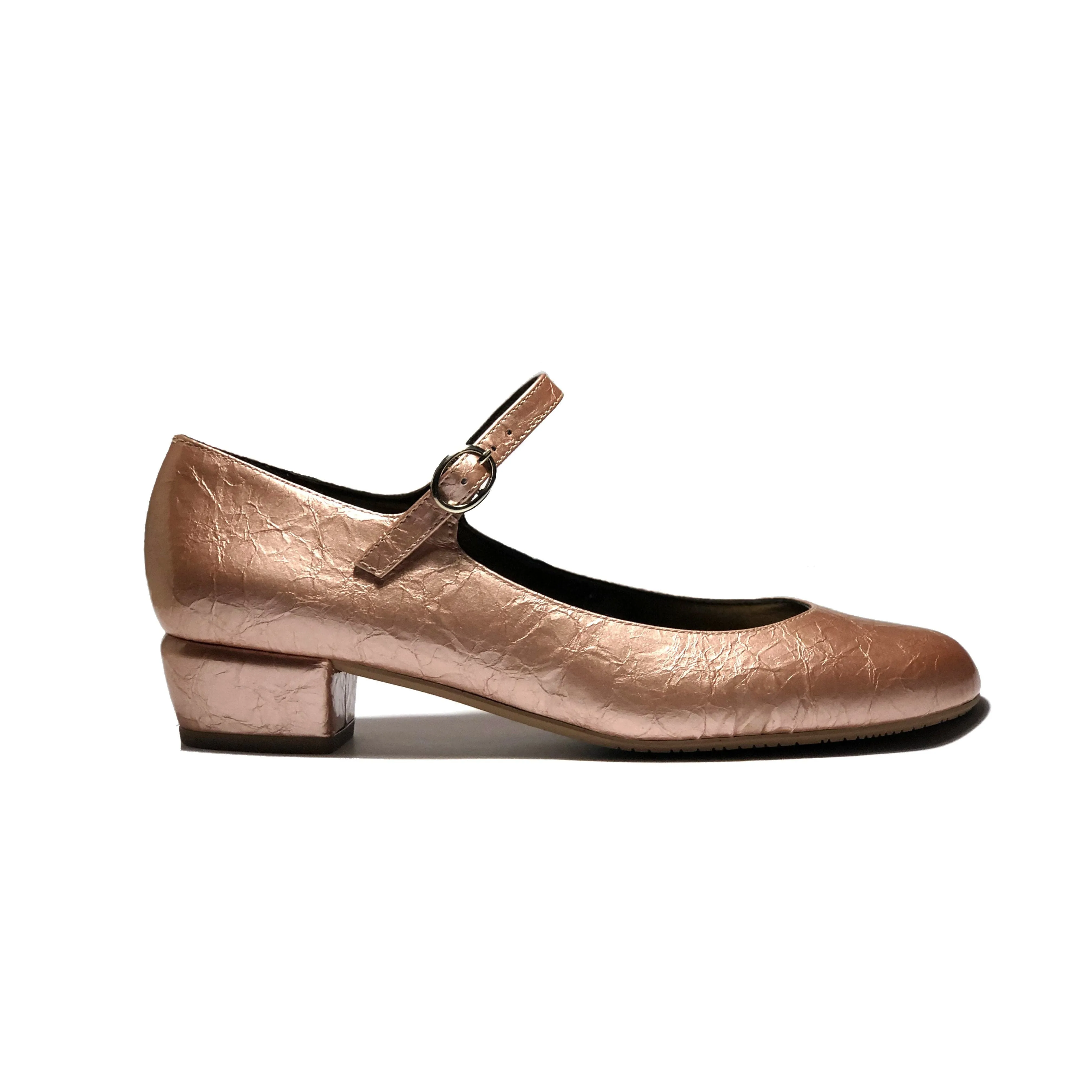 Luxury Mary Jane Shoes 'Gracie' Mary-Jane vegan leather low-heels by Zette Shoes - textured rose gold