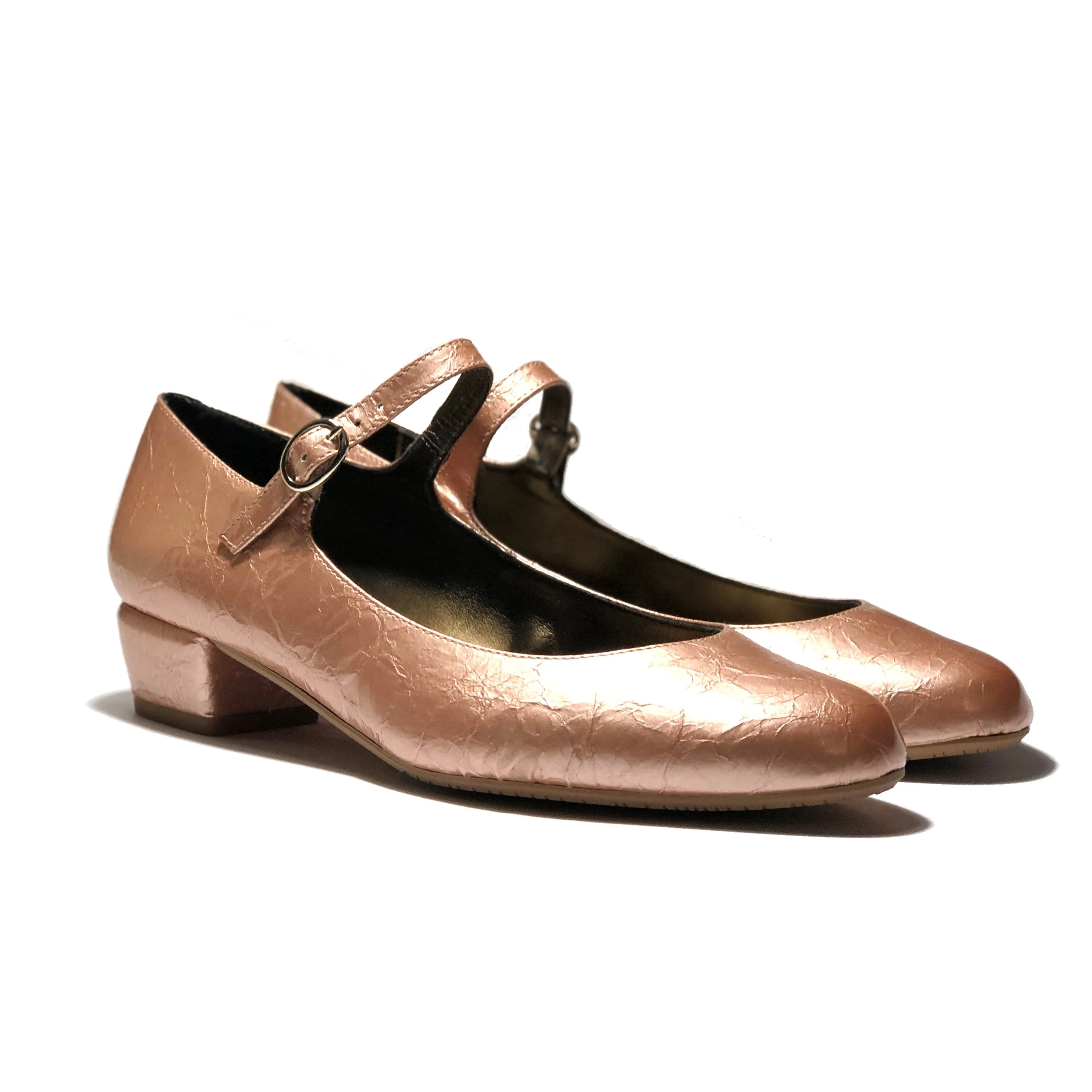 Chunky Heeled Mary Jane Shoes 'Gracie' Mary-Jane vegan leather low-heels by Zette Shoes - textured rose gold