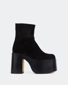 Gunner Black Suede Wide Flat Ankle Boots