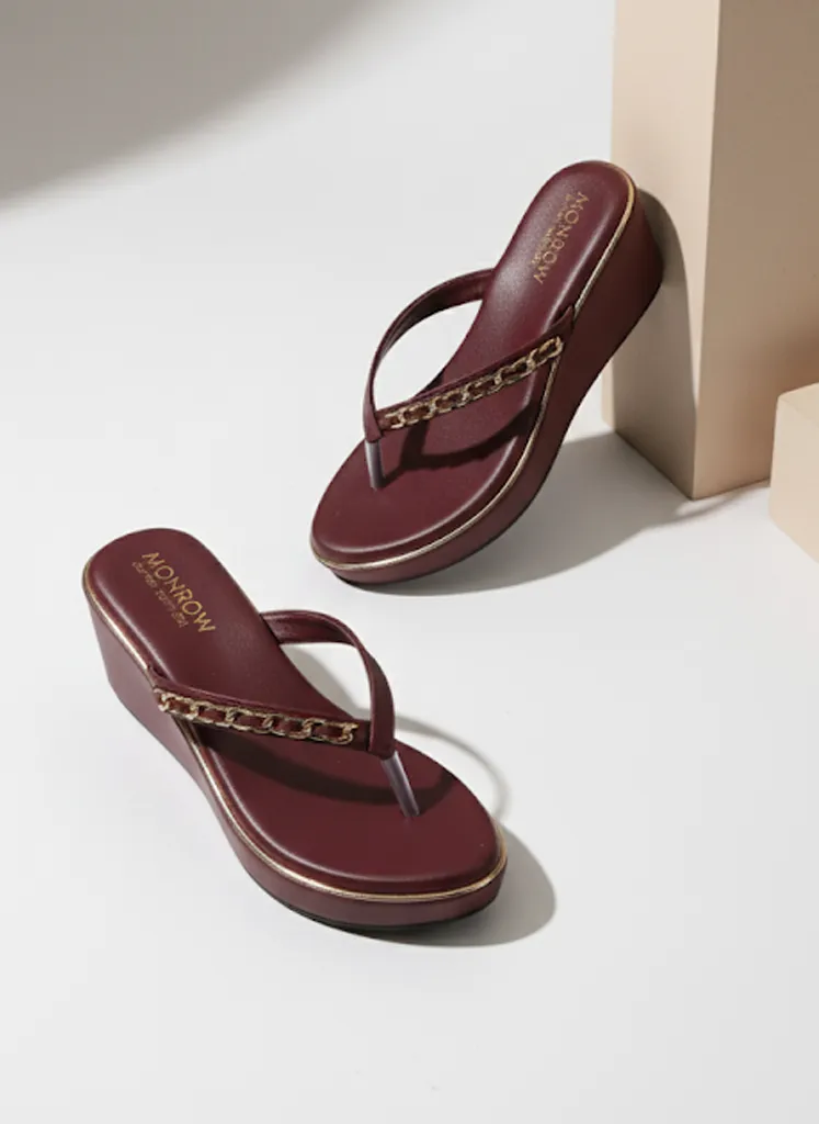 Rosalie Maroon Wedge Heels Trample With High Heels