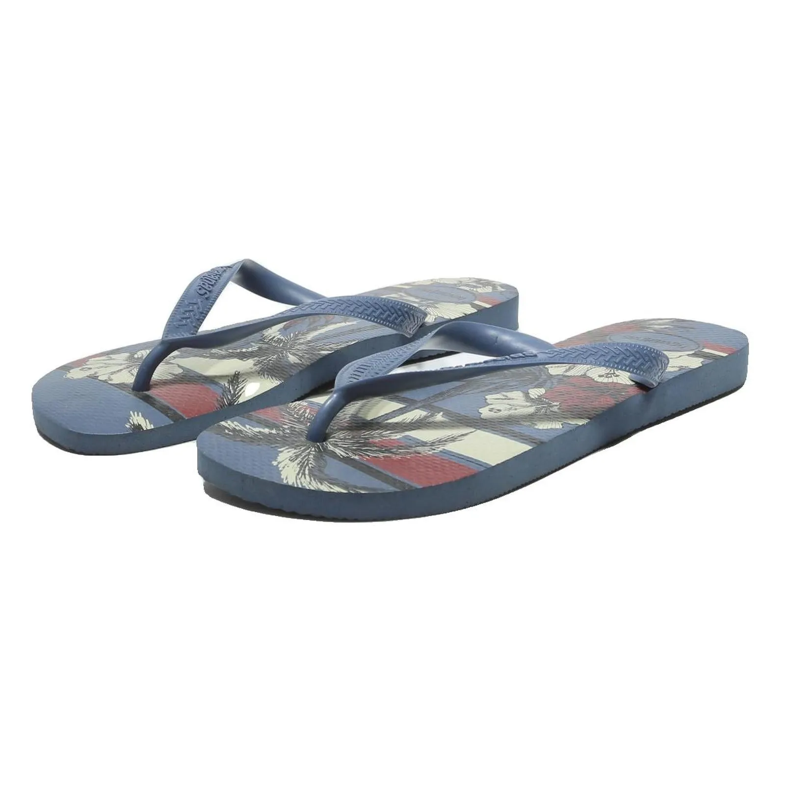 HAVAIANAS Floral Print Mens Blue Synthetic Flip Flops UK 10.5 Beach Casual Cheap Custom Flip Flops