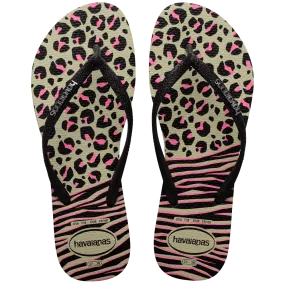 Personalized Wedding Flip Flops HAVAIANAS SLIM ANIMALS MIX - BLACK.GREY