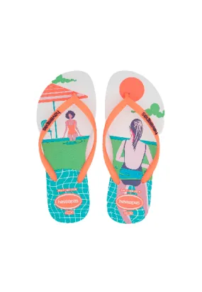 HAVAIANAS SLIM SAINTYLE MIX - WHITE/ORANGE CYBER FLUOR Insulated Flip Flops