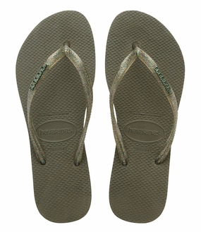 Wide Fit Slippers HAVAIANAS SLIM LOGO METALLIC - GREEN