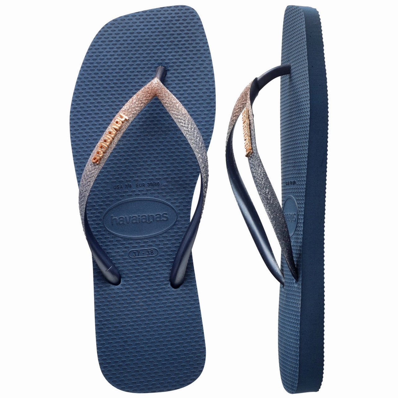 Strapped Slippers HAVAIANAS SLIM SQUARE GLITTER - INDIGO BLUE