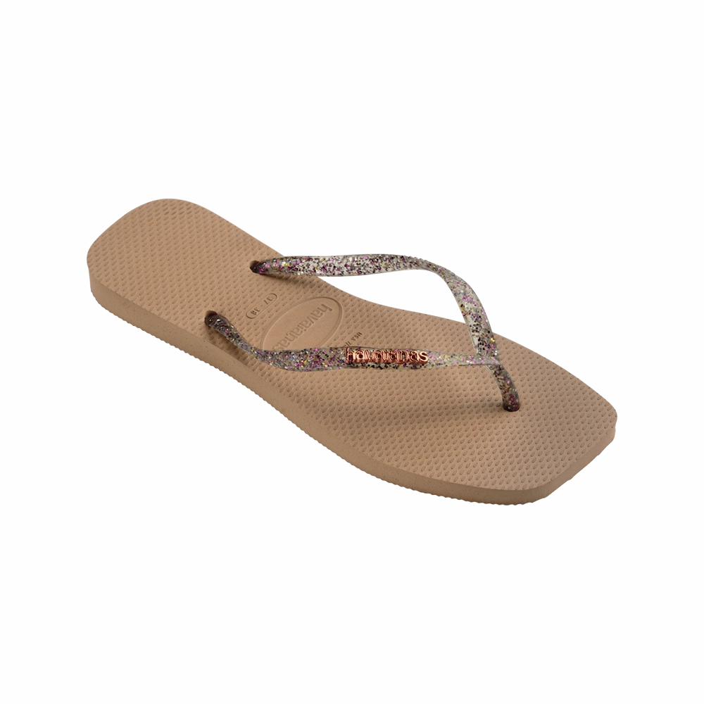 HAVAIANAS SLIM SQUARE LOGO METALLIC  - ROSE GOLD Princess Tiana Slippers