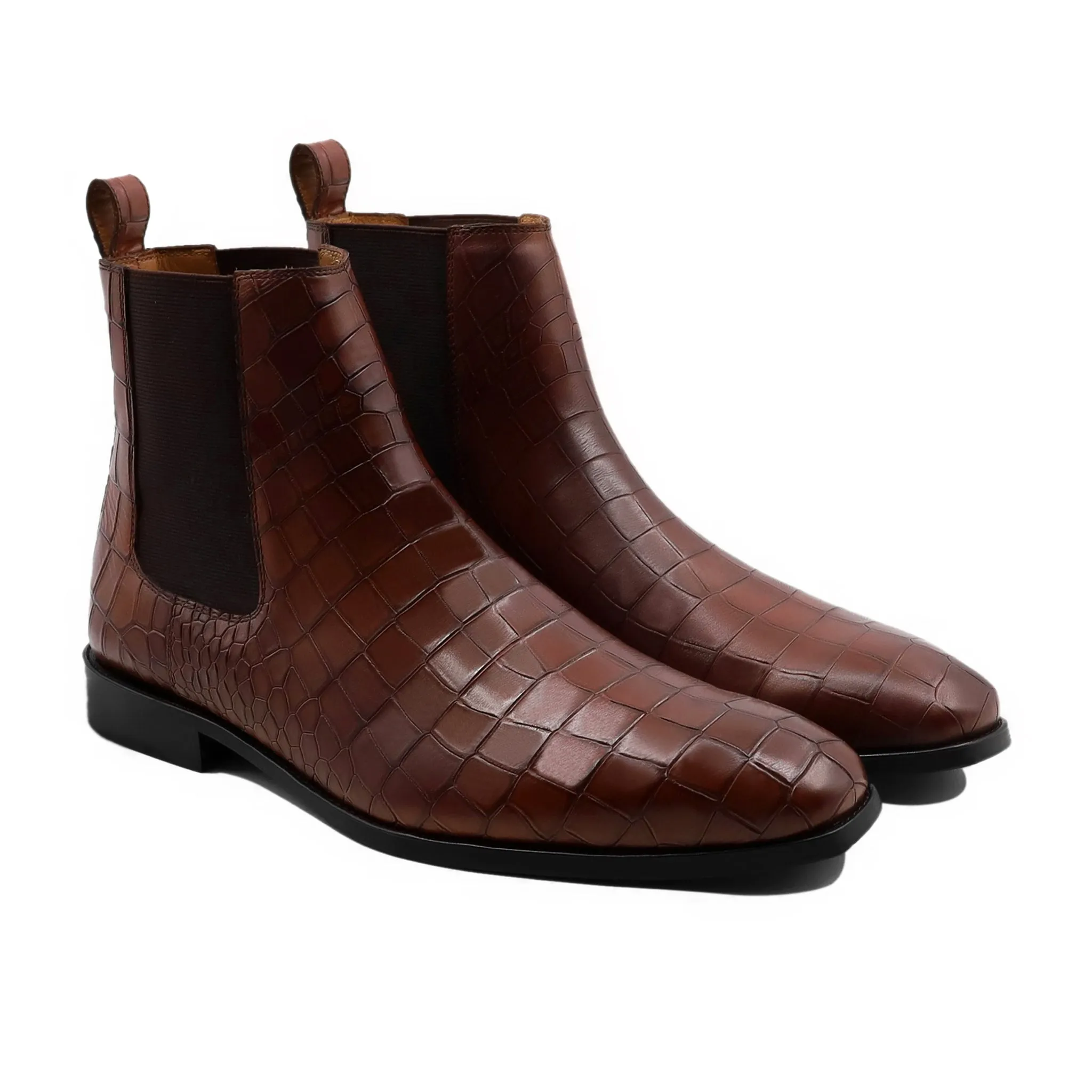 Haward - Men's Reddish Brown Calf Leather Chelsea Boot Chelsea Boots With Chain