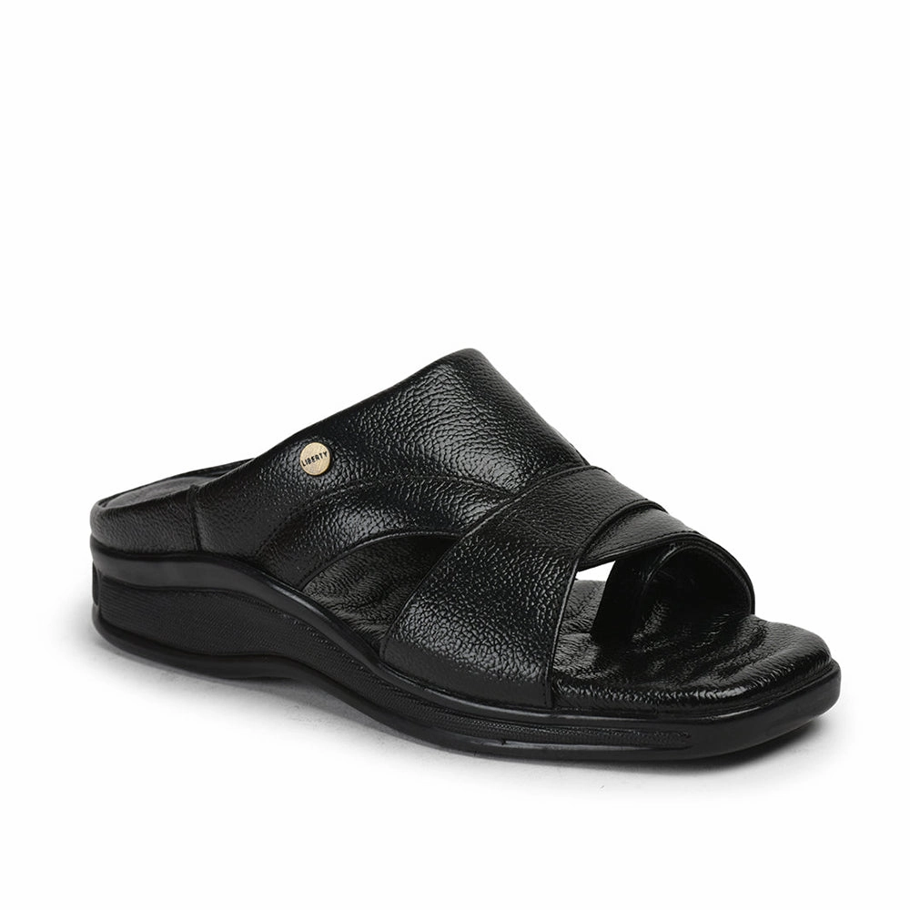 Healers Black Casual Slippers For Men 2050-802 By Liberty Open Toe Fuzzy Slippers