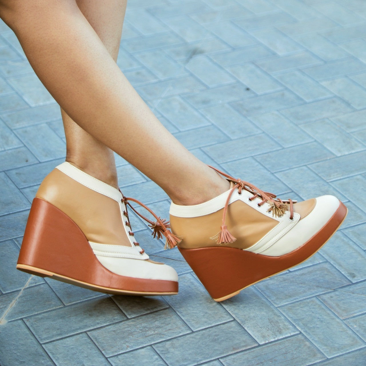 Bbw With High Heels Nougat Sneaker Wedges - Sugar Rush