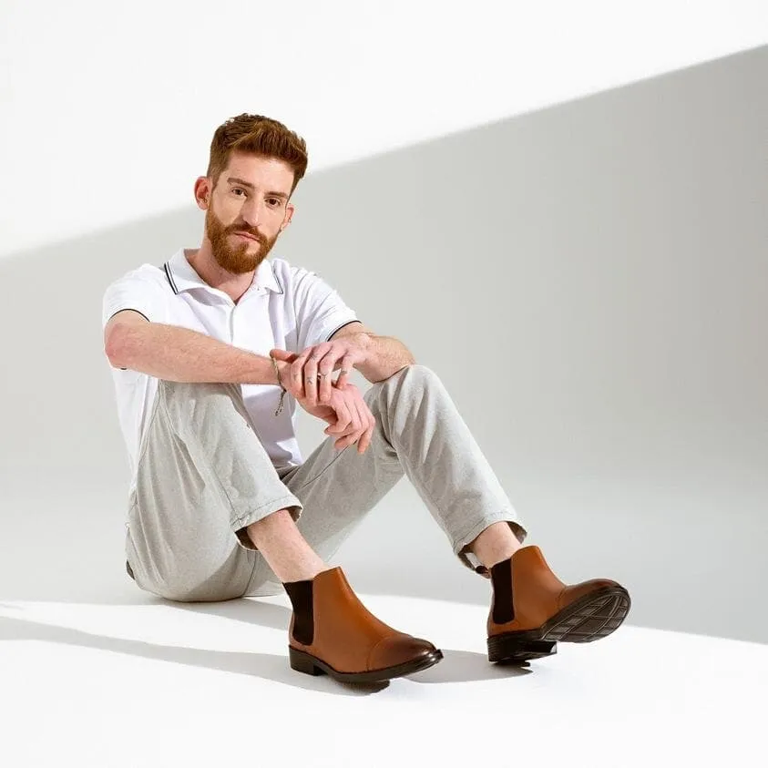 'Terni' classic vegan leather Chelsea boot by Vincente Verde -  cognac Brooklyn Beckham Chelsea Boots