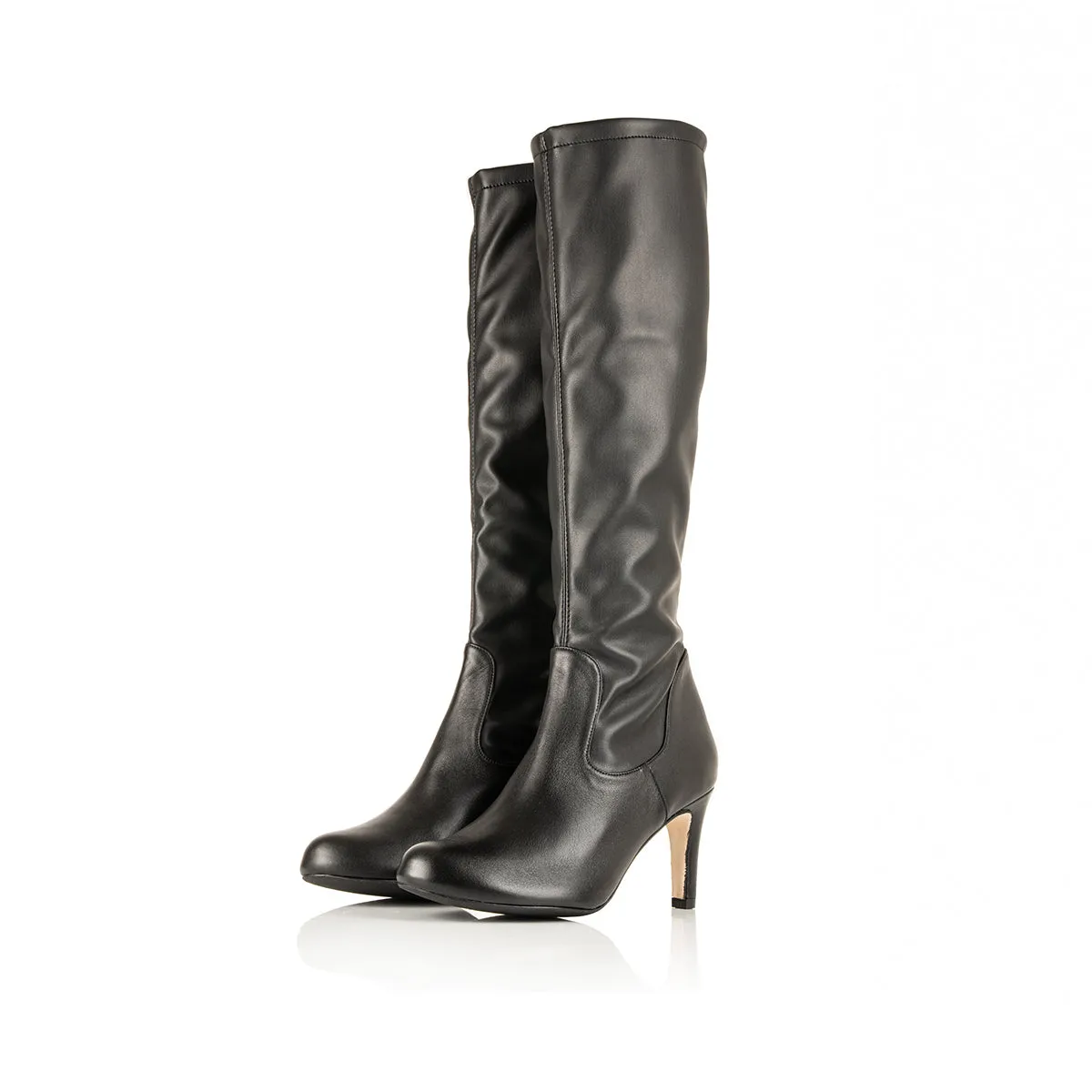 Isla Extra-Wide Fit Knee High Boots - Black Leather/Fabric Mix Western Knee High Boot