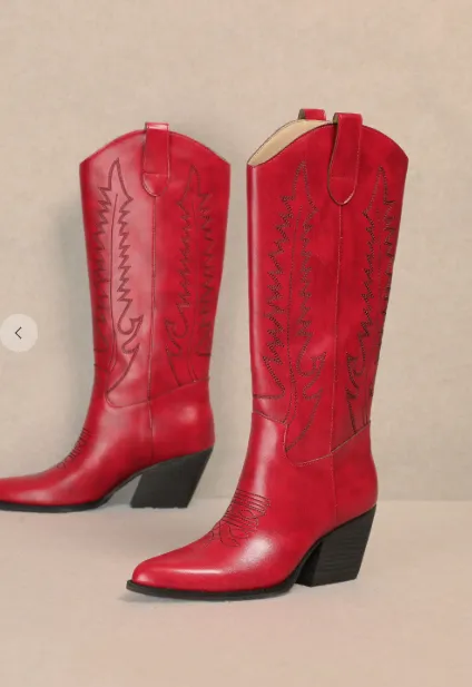 Dresses And Knee High Boots IZABELLA Red Cowboy Boot