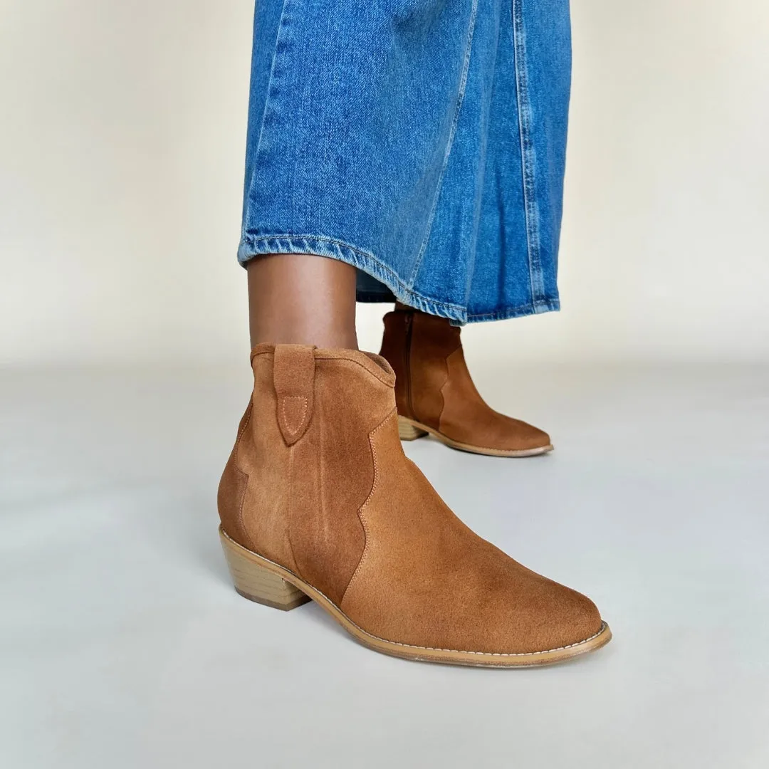 Line Dance Boots Jago Extra-Wide Fit Cowboy Boots - Tan Nubuck Suede