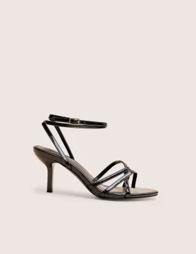 High Heel Platform Shoes Juliette Black Minimal Strap Detail Kitten Heels