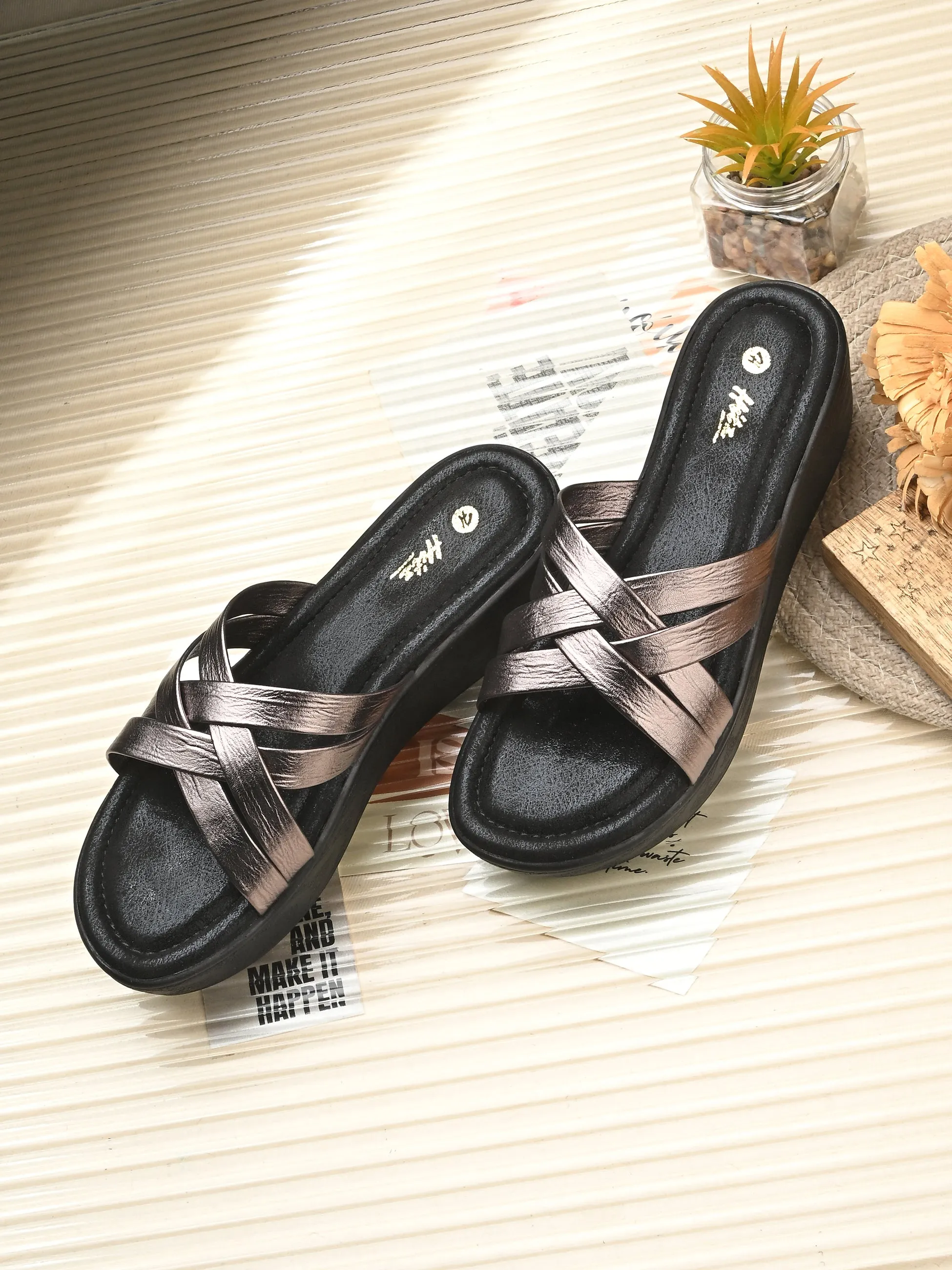 Kaiva Wedge Cross Slippers High Heels From Italy