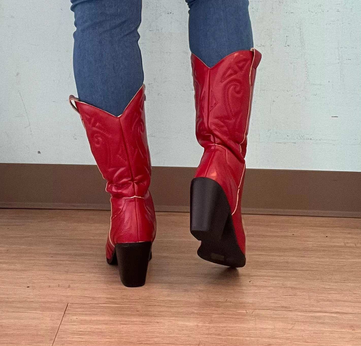 KASEY/2025 Red Vegan Leather Cowboy Boot Composite Steel Toe Boots