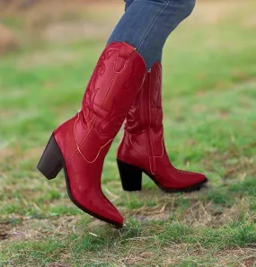 Fall Boots Knee High KASEY/2025 Red Vegan Leather Cowboy Boot