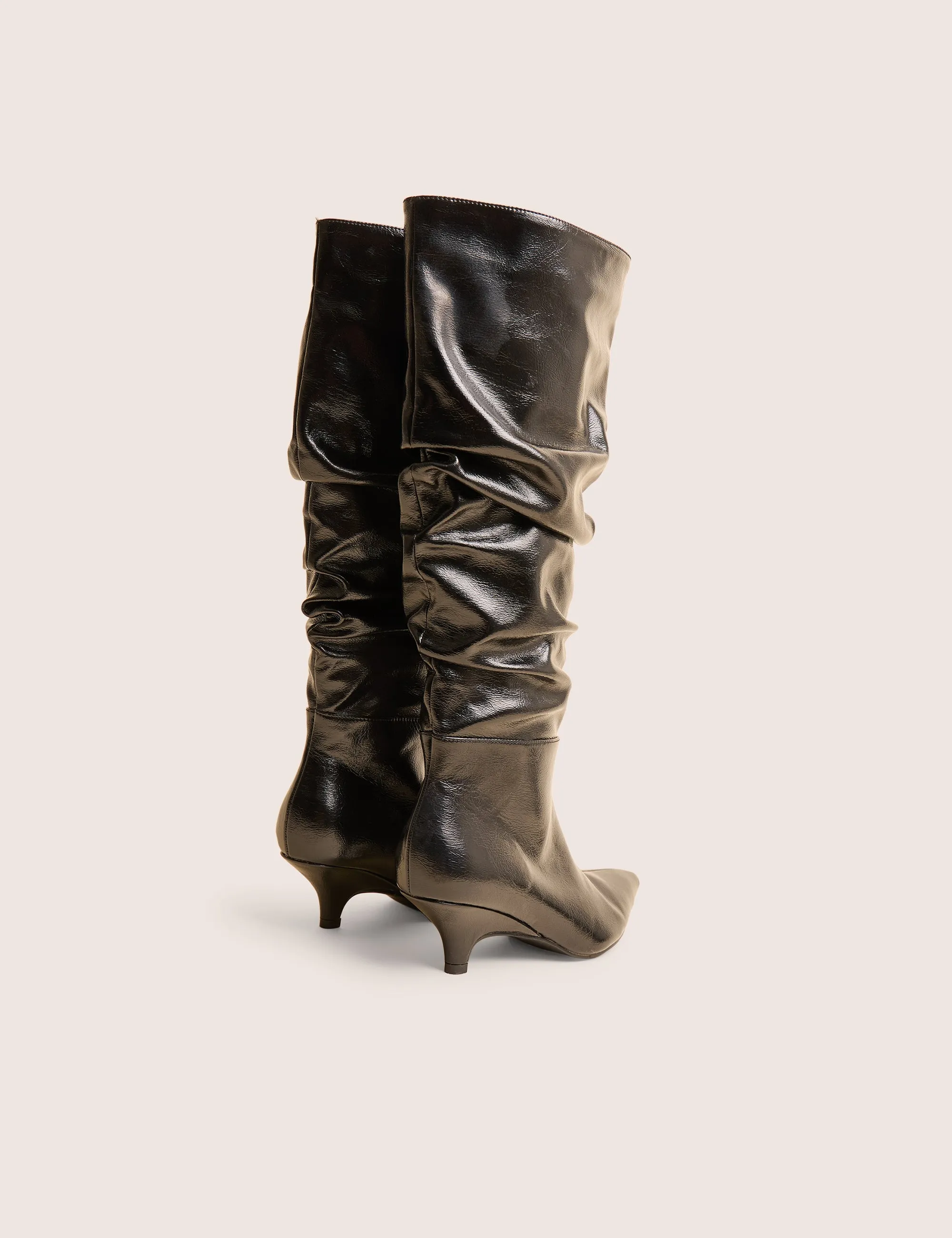 La Dolce Vita Black Ruched Kitten Heel Knee High Boots High Knee Boots Fashion