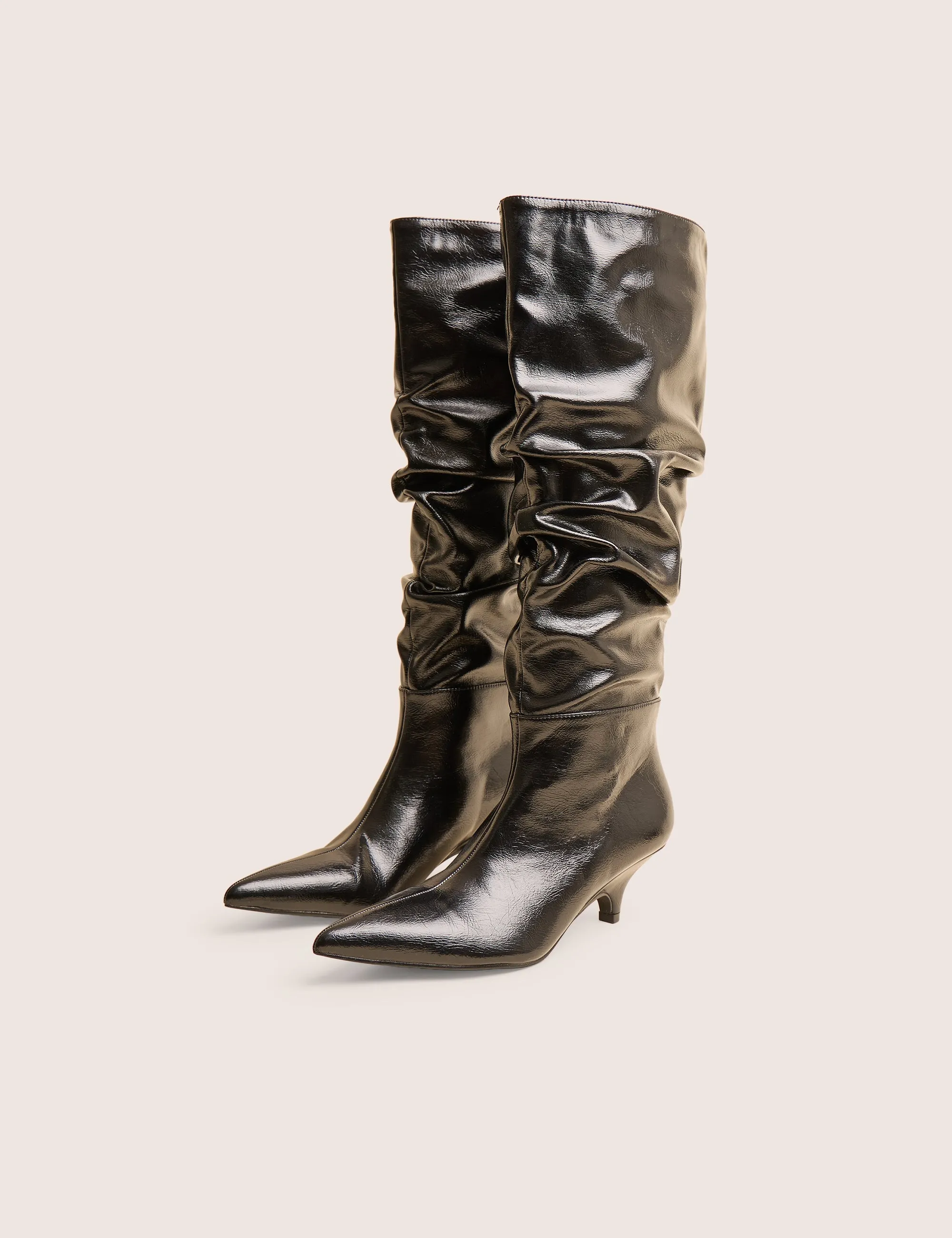 La Dolce Vita Black Ruched Kitten Heel Knee High Boots Knee High Boots Small Calf
