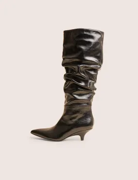 La Dolce Vita Black Ruched Kitten Heel Knee High Boots Knee High Leather Boots
