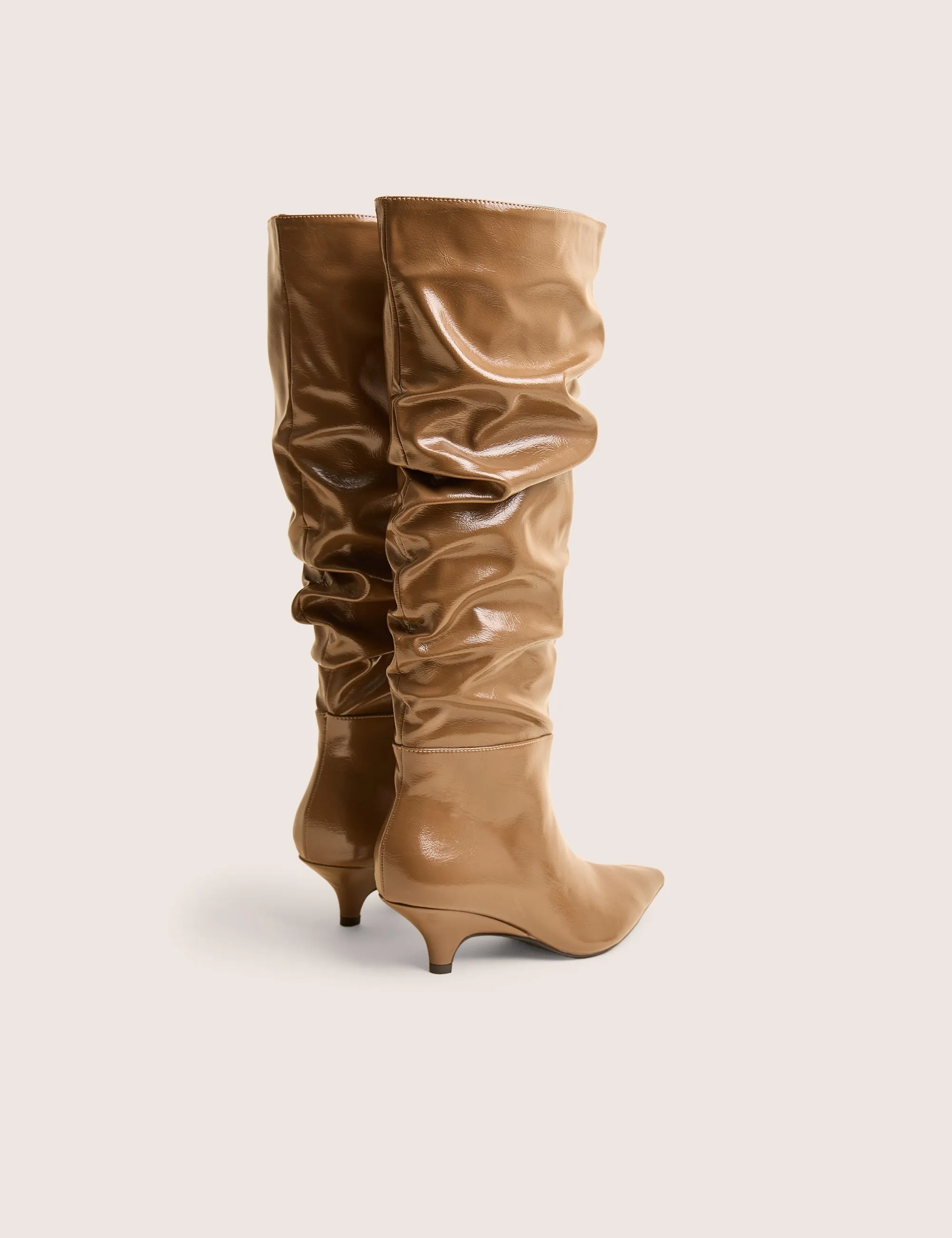 La Dolce Vita Taupe Ruched Kitten Heel Knee High Boots Low Knee High Boots