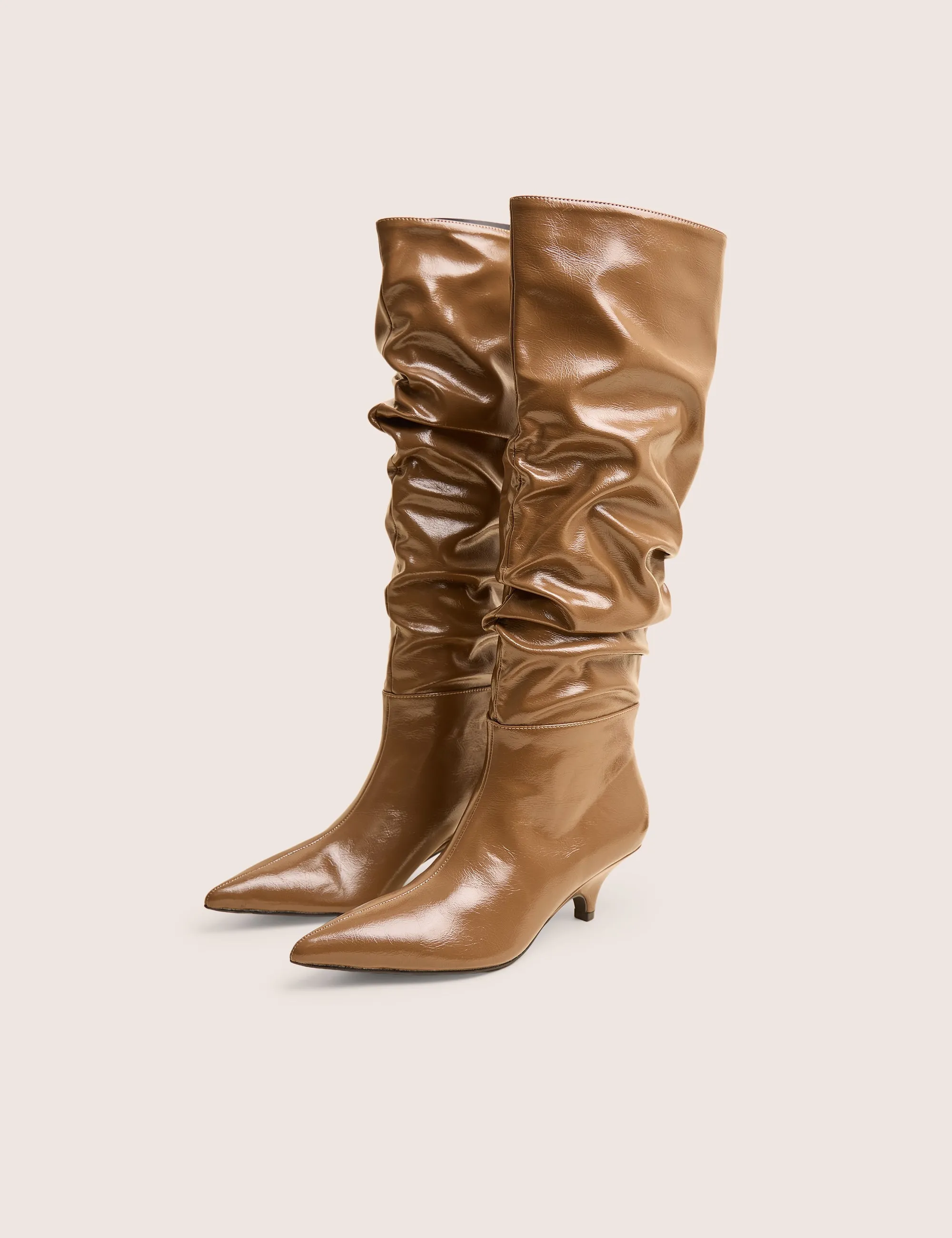 Knee High Boots Flat Pointed Toe La Dolce Vita Taupe Ruched Kitten Heel Knee High Boots