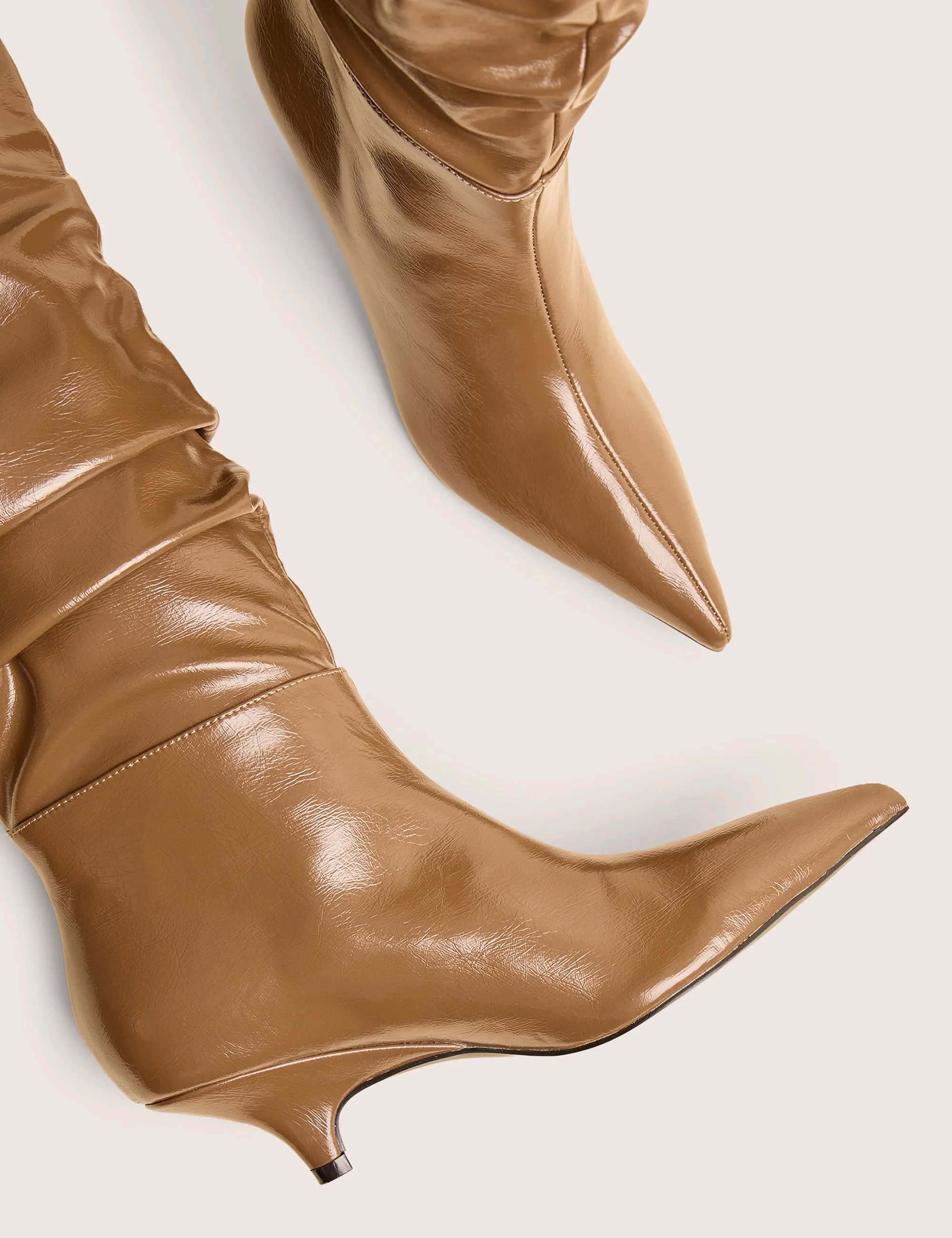 La Dolce Vita Taupe Ruched Kitten Heel Knee High Boots Over The Knee High Boots