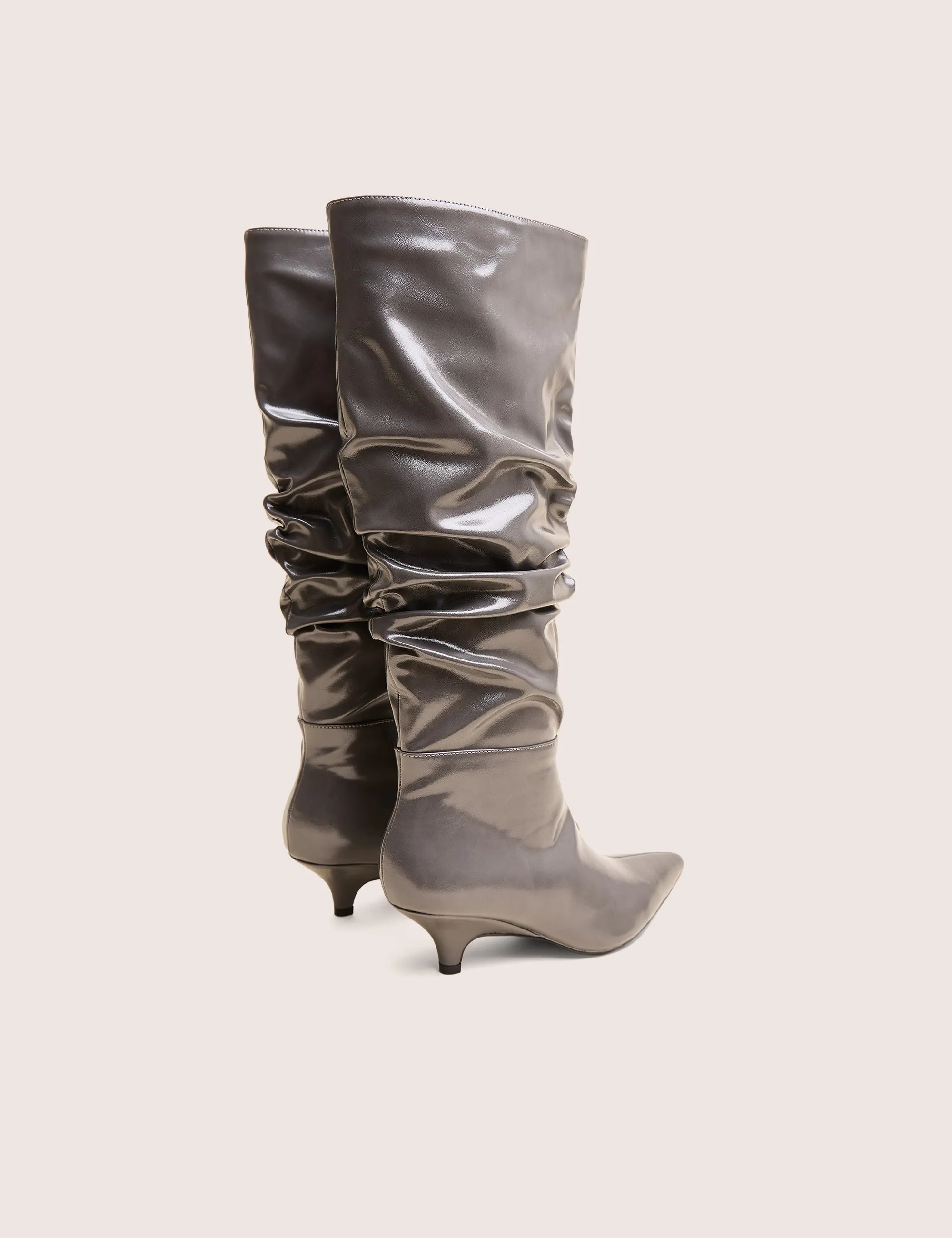 La Dolce Vita Slate Grey Rouched Kitten Heel Knee High Boots Flat Platform Knee High Boots