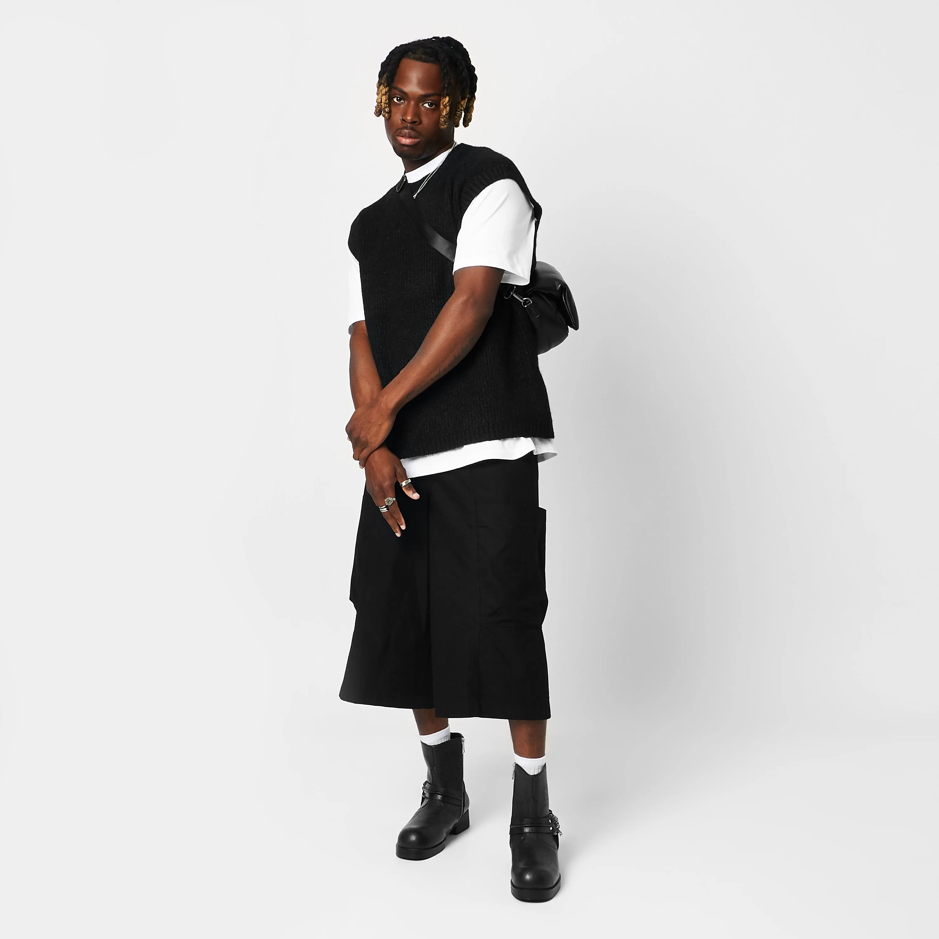 Lilac Chelsea Boots Legion Men's  Stacked Hardware Biker Boots - Vintage Black