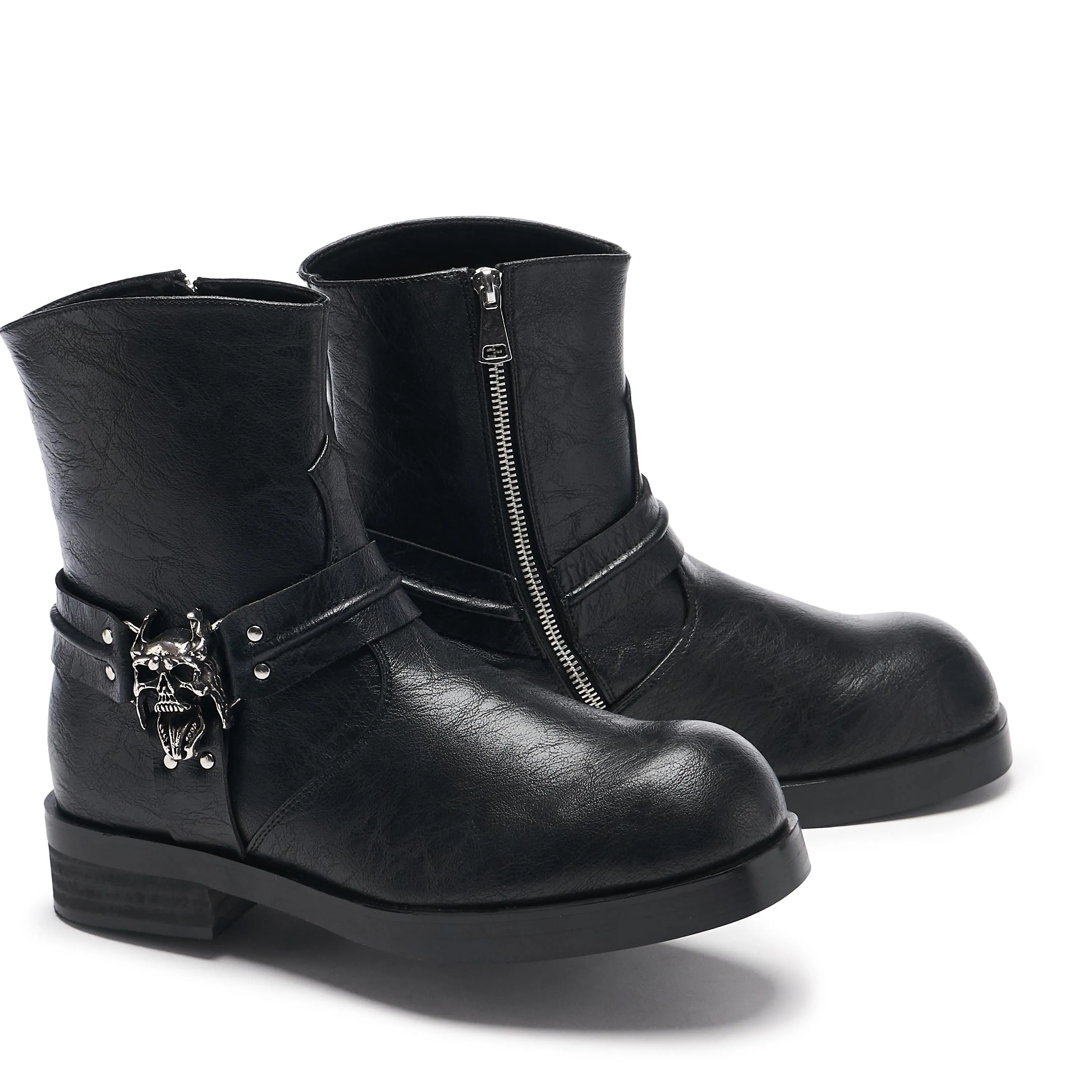 Legion Men's  Stacked Hardware Biker Boots - Vintage Black 2976 Contrast Leather Chelsea Boots