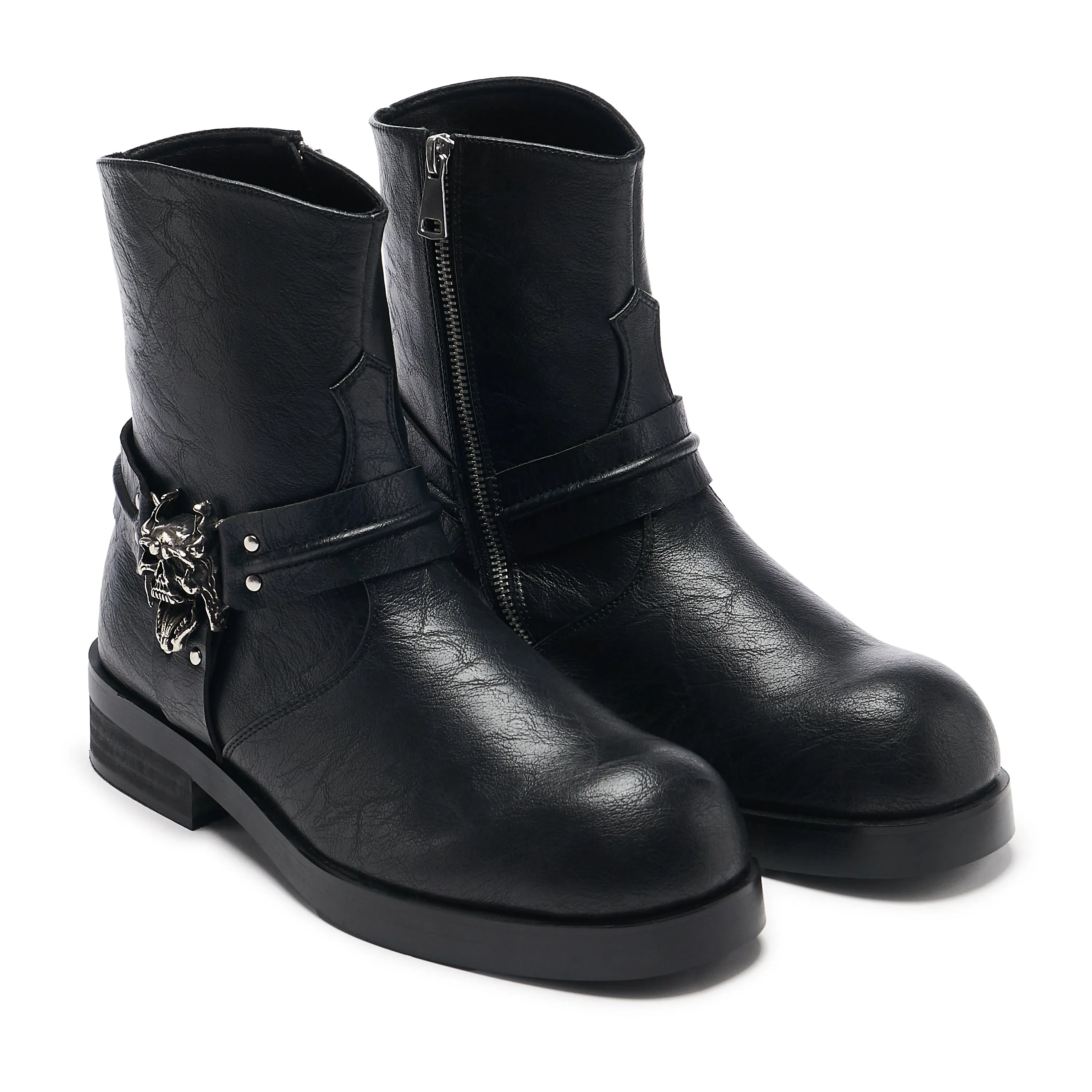 Legion Men's  Stacked Hardware Biker Boots - Vintage Black Chelsea Vs Chukka Boots