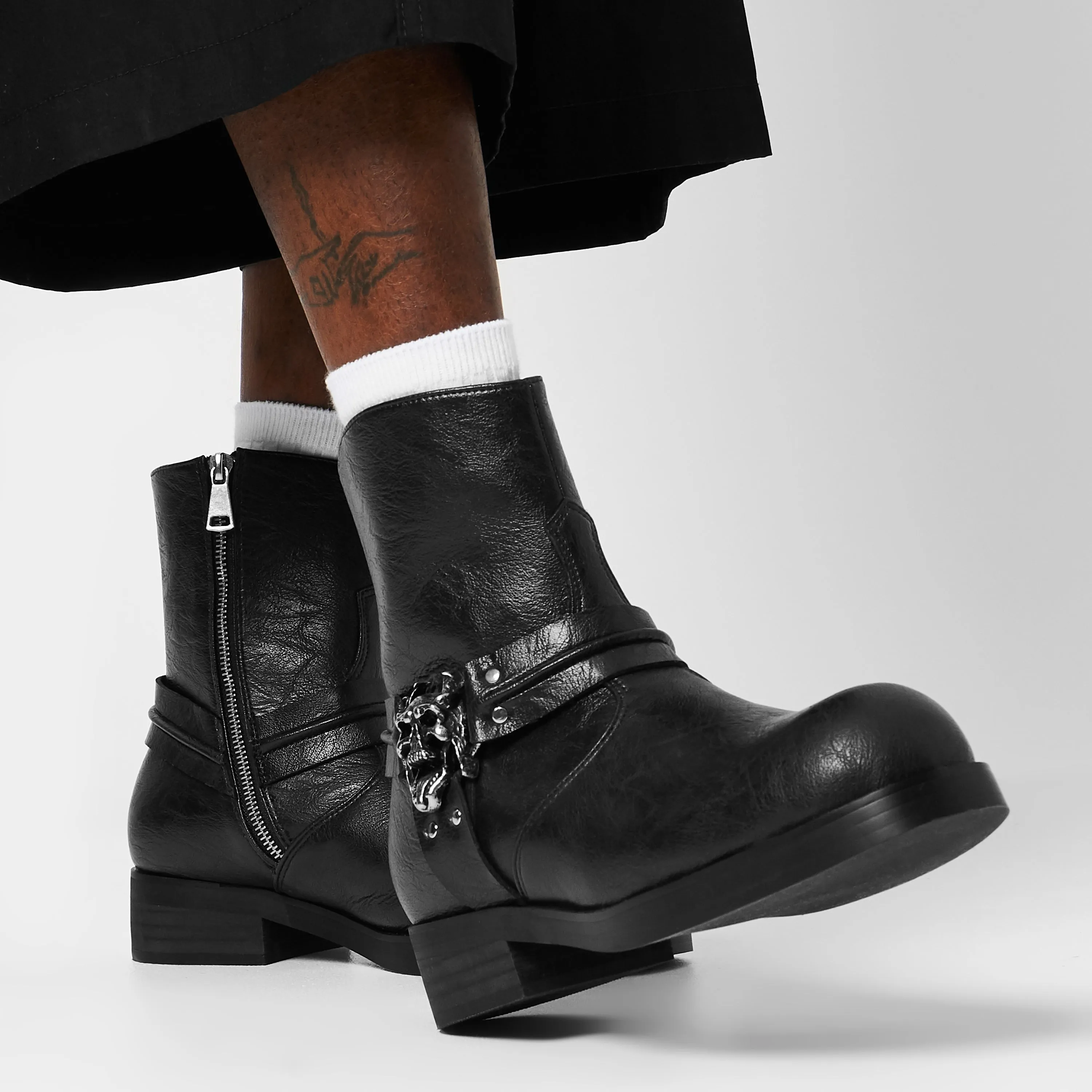 Ponce Chelsea Boots Legion Men's  Stacked Hardware Biker Boots - Vintage Black