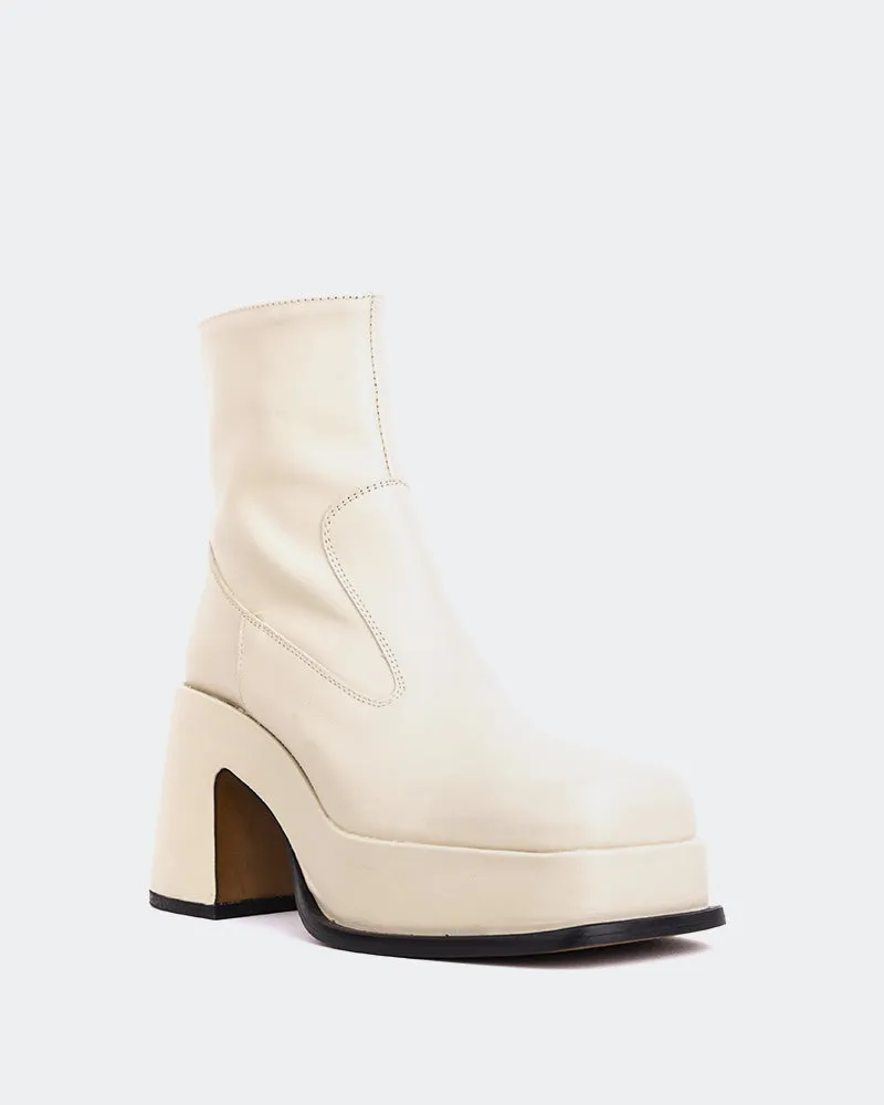 Lepic Off White Leather Ankle Boots With Embellished Heel