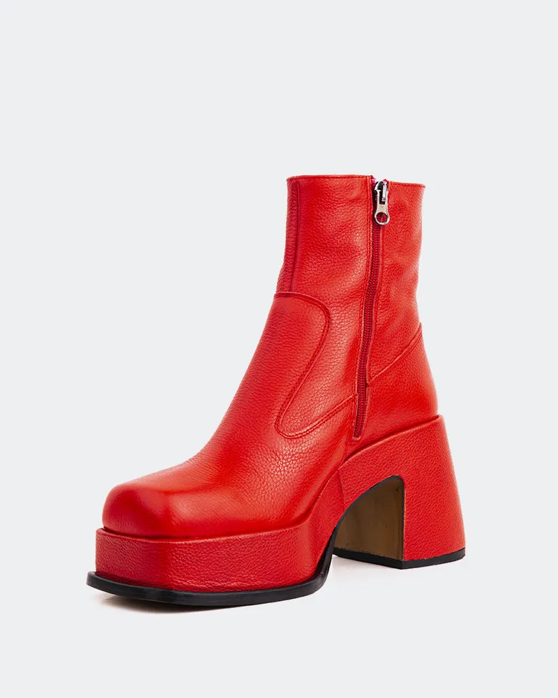 Fur Lined Flat Ankle Boots Lepic Red Leather