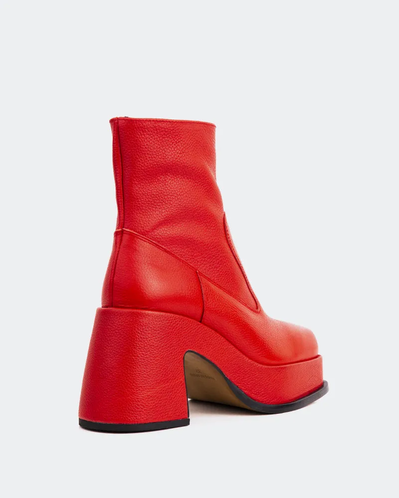 Lepic Red Leather Chunky High Ankle Boots