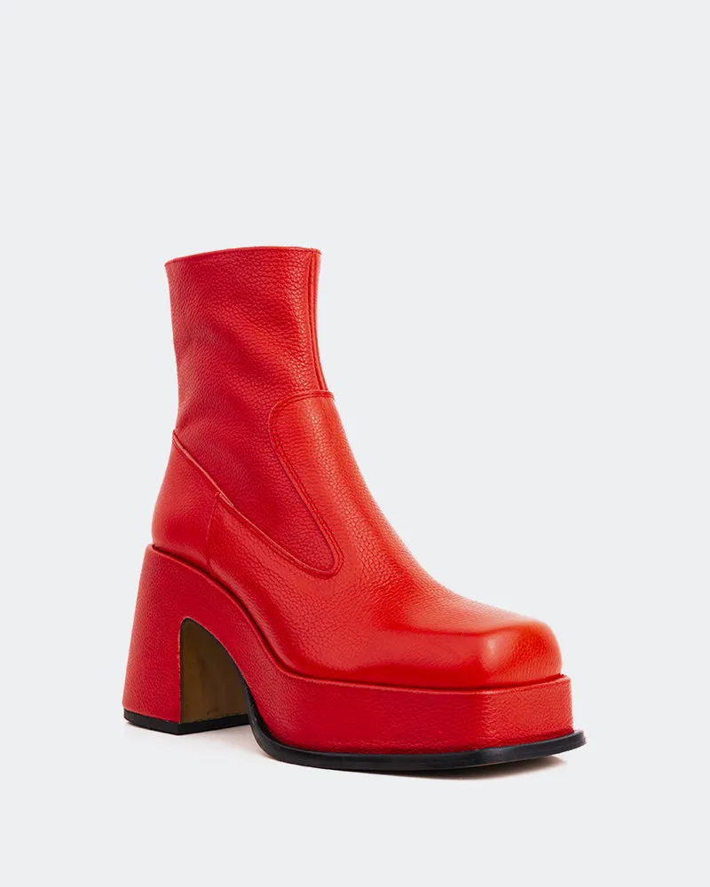 Pointed Ankle Boots Low Heel Lepic Red Leather