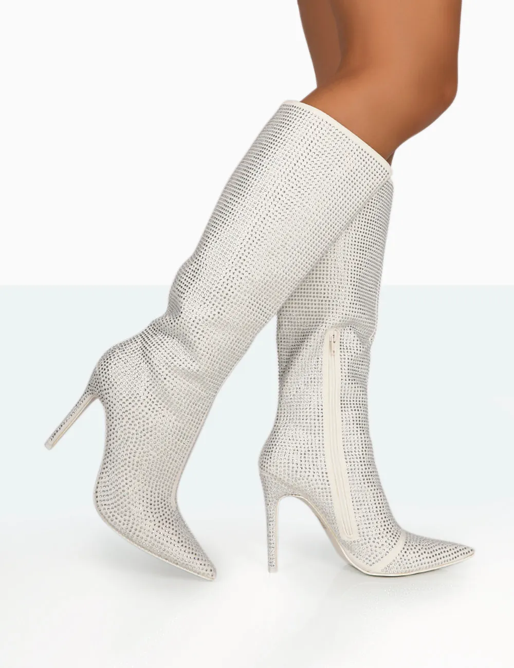 Knee-high Boots Price Lexi Silver Diamante Stiletto Knee High Boots