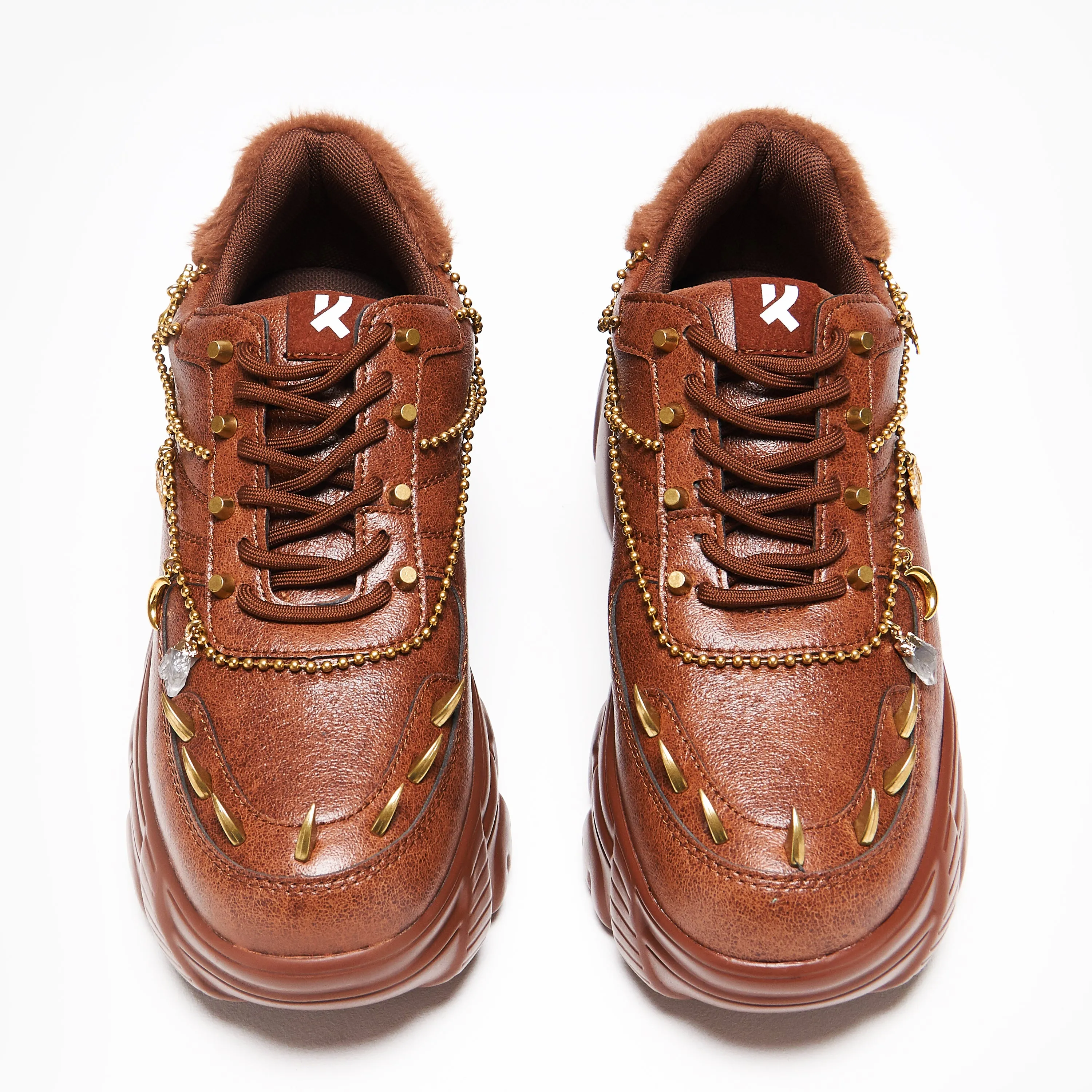 Loca Jinx Charm Trainers - Brown Square Toe Mary Jane Shoes