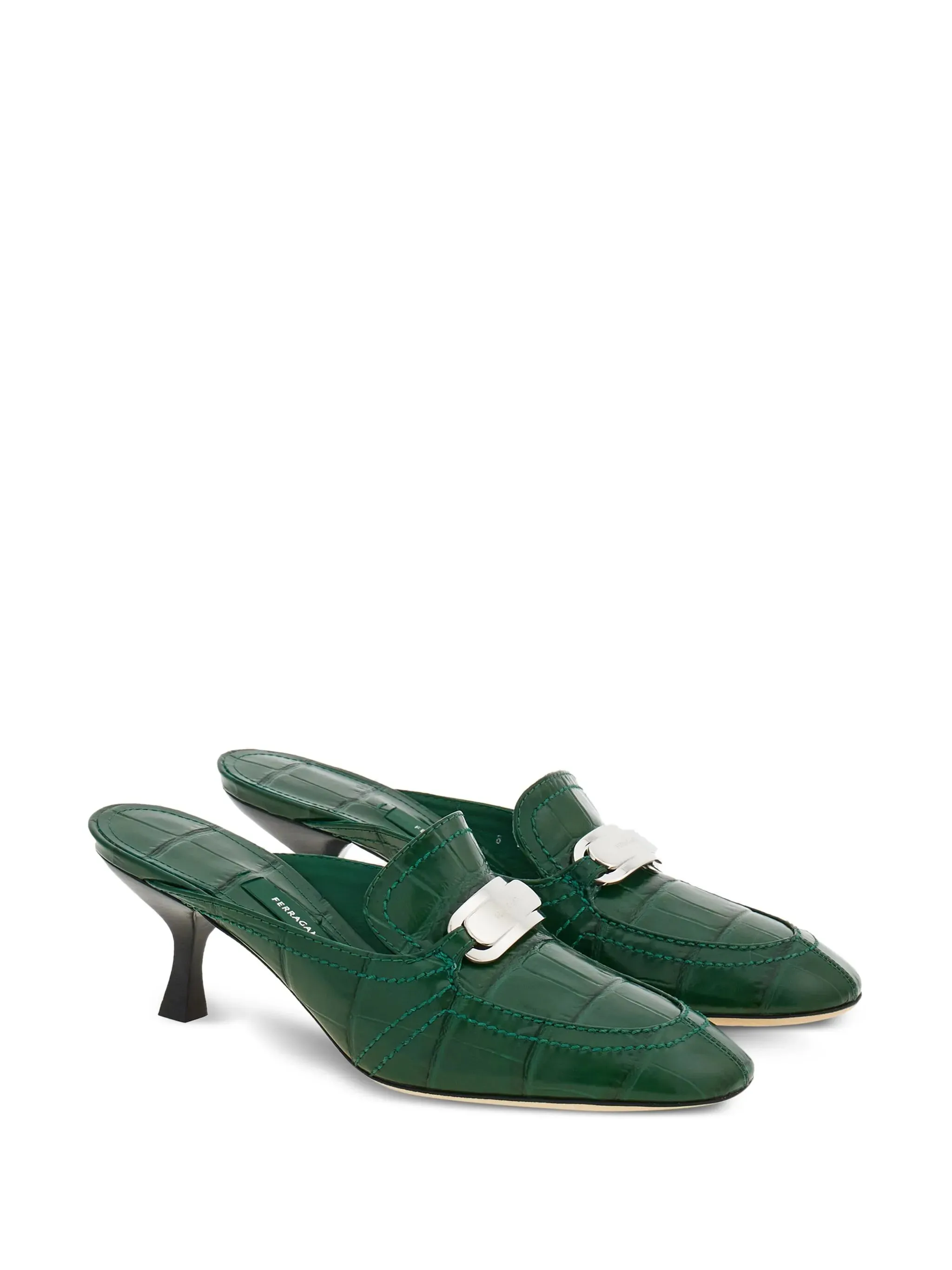 Maisy Mule Shoes 55mm crocodile-embossed buckled mules