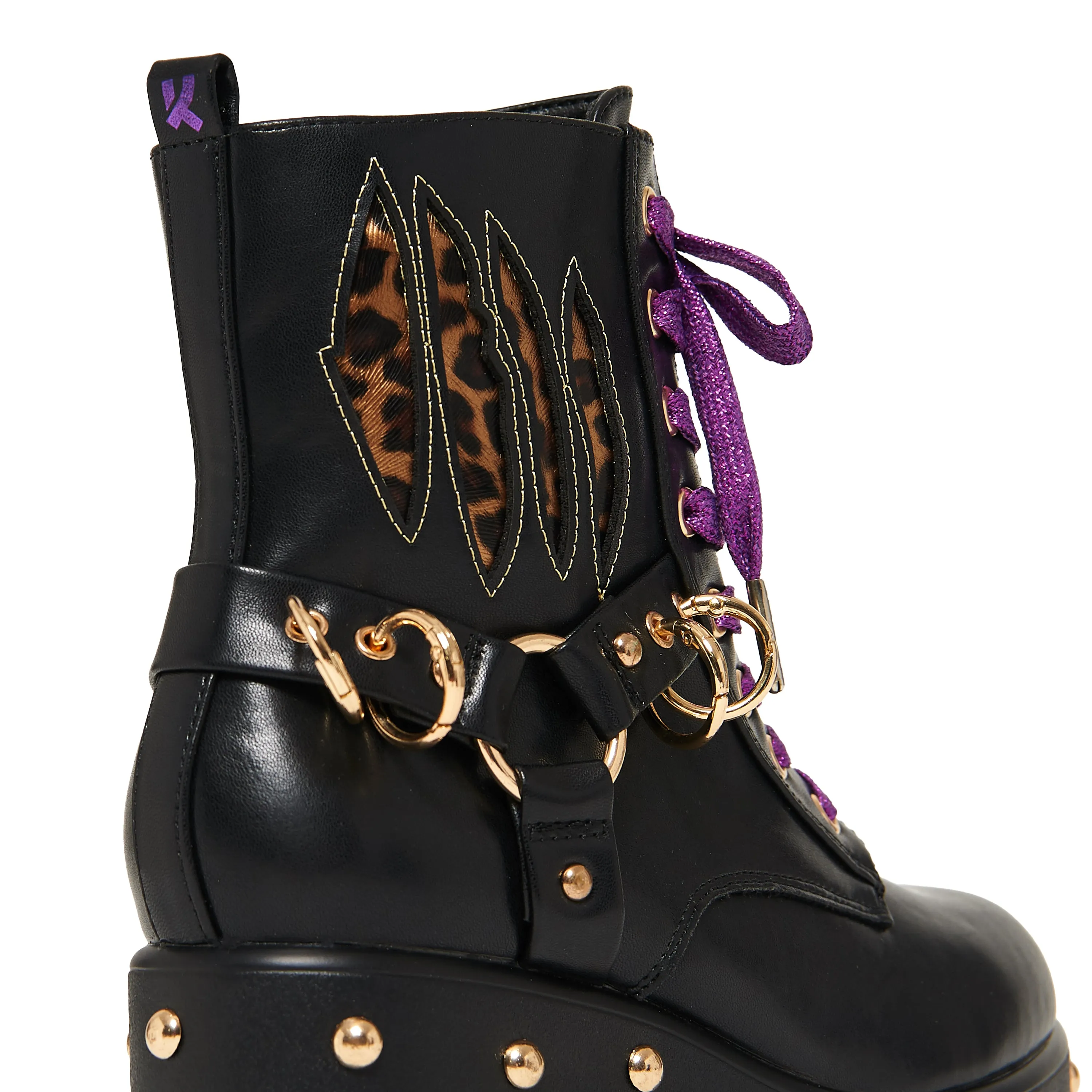 Lucia Werewolf Military Studded Boots - Black Lace Up Platform Boots