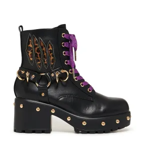 Leather Low Heel Ankle Boots Lucia Werewolf Military Studded Boots - Black