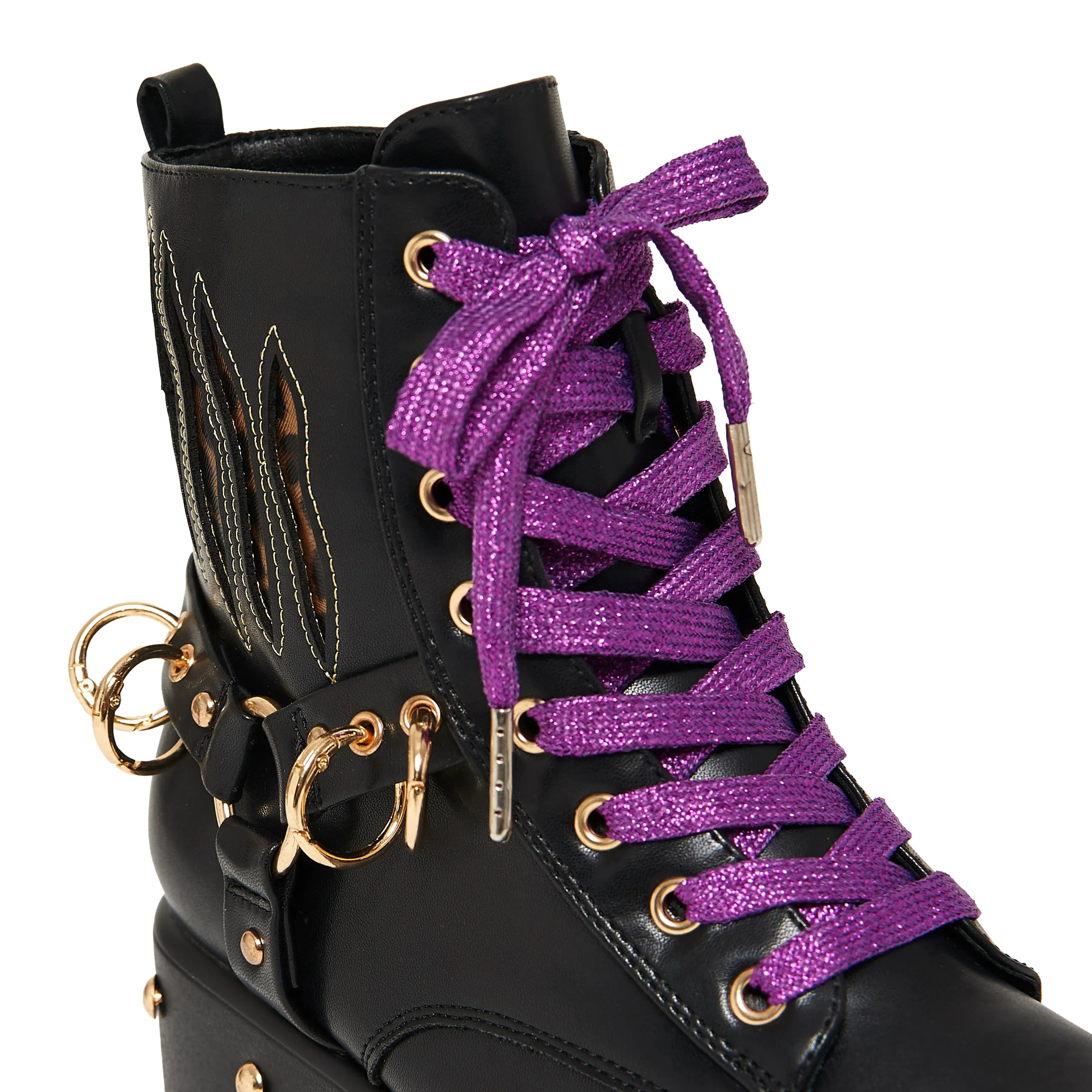 Lucia Werewolf Military Studded Boots - Black High Fashion Ankle Boots