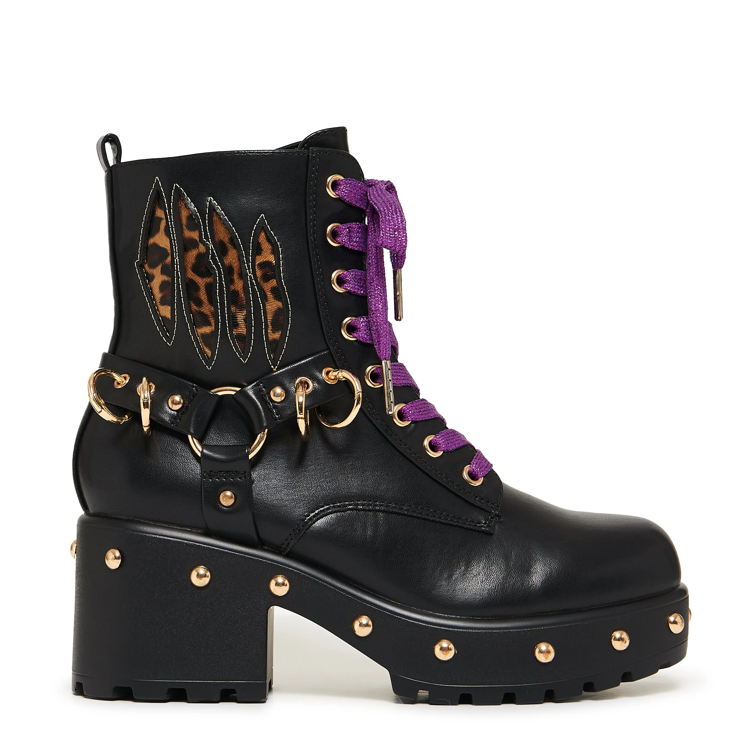 Lucia Werewolf Military Studded Boots - Black Quilted Leather Ankle Boots